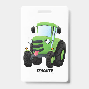 Badge Illustration du joli joyeux tracteur agricole vert