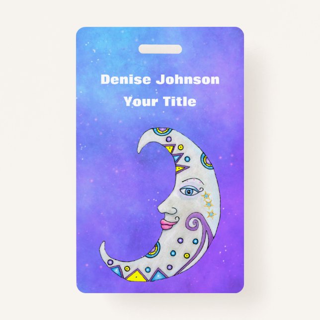 Badge Imaginaire Croissant Lune Avec Décorations Visage  (Devant)