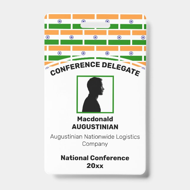 Badge INDIA FLAG Customisé Logo Identifiant photo Nom (Avant)