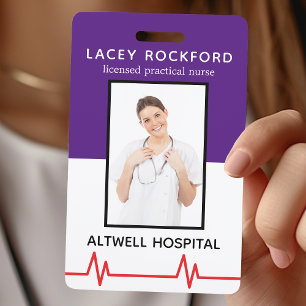 Badge Infirmière autorisée LPN Photo médicale violette