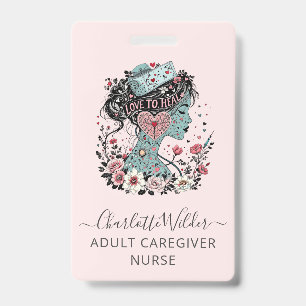 Badge Infirmière aux soins rose