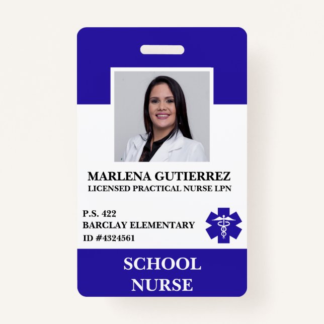 Badge Infirmière de l'école bleue moderne Nom de la phot (Devant)
