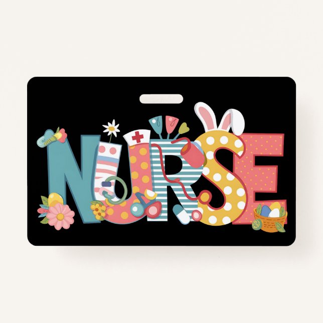 Badge Infirmière de Pâques Stethoscope Lapin Oeufs lapin (Devant)