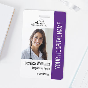 Badge Infirmière diplômée ID photo médicale violet Trava