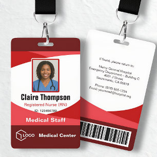 Badge Infirmière diplômée RN Photo ID Rouge Blanc