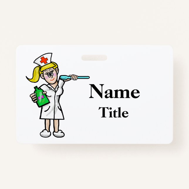 Badge Infirmière en caricature avec Personnaliser de l'i (Devant)