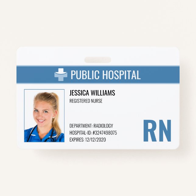 Badge Infirmière inscrite à l'hôpital RN Numéro d'employ (Devant)