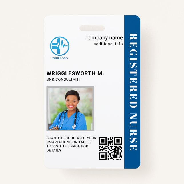 Badge Infirmière inscrite Code QR Centre Médicale ID pho (Devant)