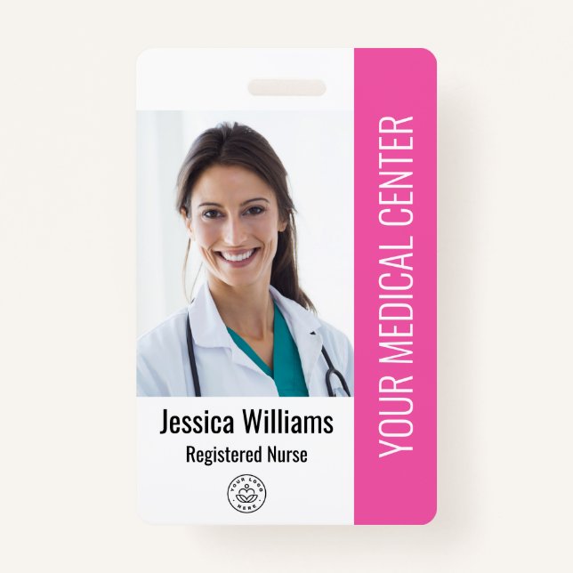 Badge Infirmière inscrite RN ID employé rose (Devant)