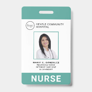 Badge Infirmière Médicale Vert Turquoise Hôpital Logo Ph