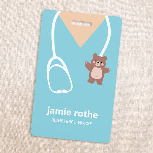 Badge Infirmière pédiatrique Blue Teddy Bear Scrubs