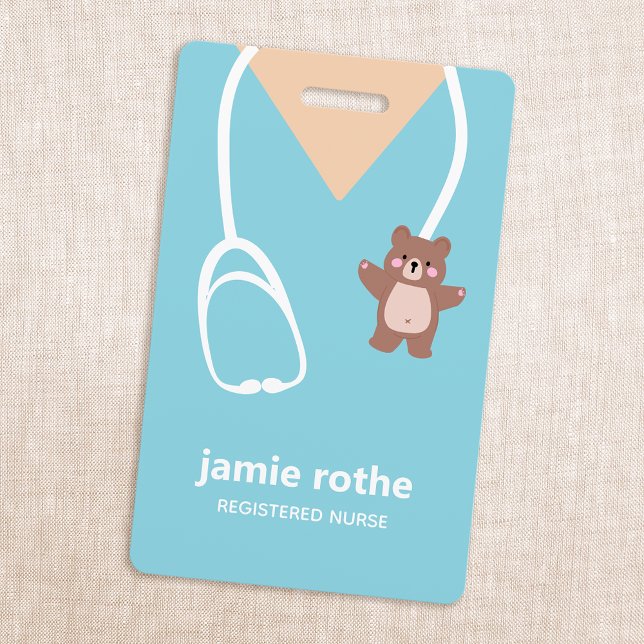Badge Infirmière pédiatrique Blue Teddy Bear Scrubs (Créateur téléchargé)