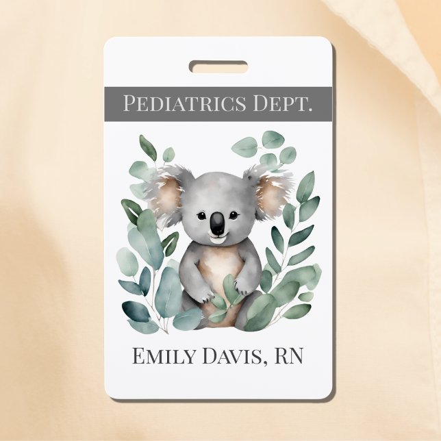 Badge Infirmière pédiatrique personnalisée Nom Koala Our (Créateur téléchargé)