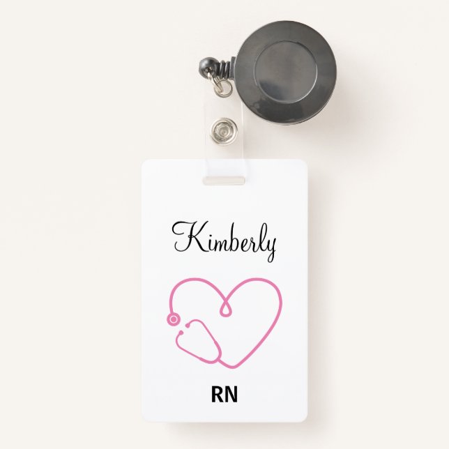 Badge Infirmière personnalisée Nom RN LPN Docteur Stetho (Front with Retractable)