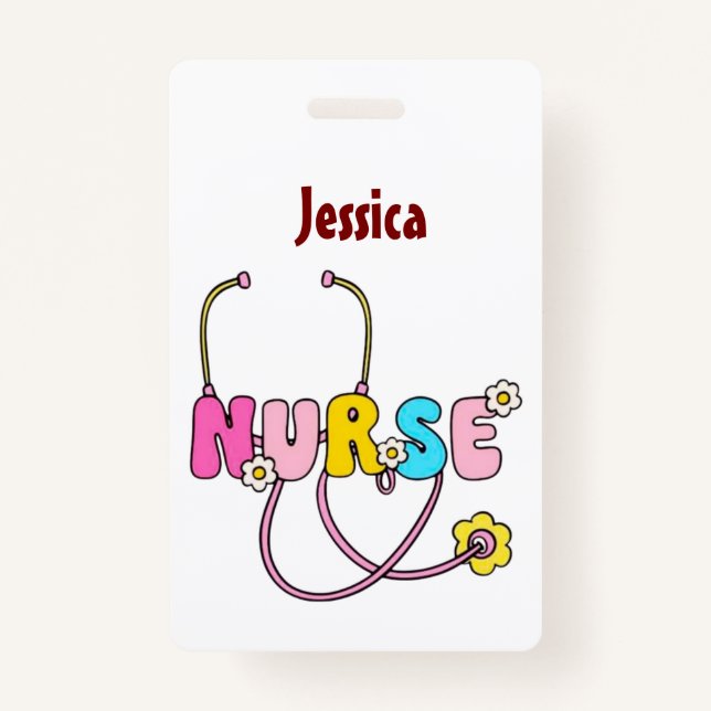 Badge Infirmière personnalisée Nom RN LPN Docteur Stetho (Devant)