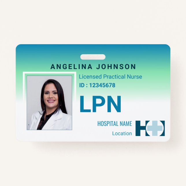 Badge Infirmière pratique autorisée LPN moderne bleu ID  (Devant)