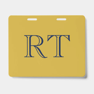 Badge Initiales Monogramme Or & Bleu Simple