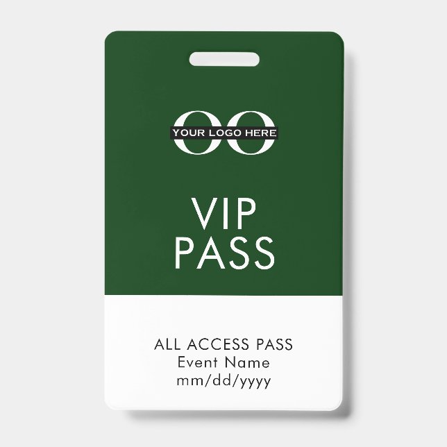 Badge Insigne d'accès VIP vert - Logo personnalisé - Inf (Avant)