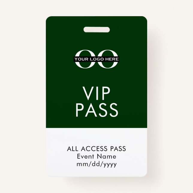 Badge Insigne d'accès VIP vert - Logo personnalisé - Inf (Devant)