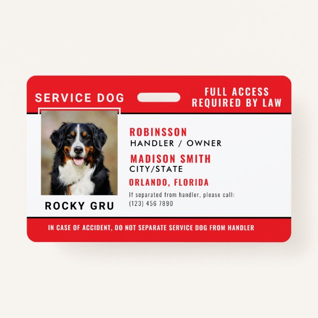 Badge Insigne de chien de service personnalisé (Devant)
