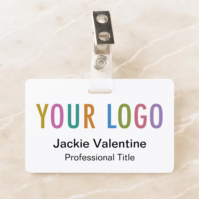 Badge Insigne de nom en PVC personnalisé avec le logo Cl (MISOOK White Horizontal Name Badge with Logo on Top)