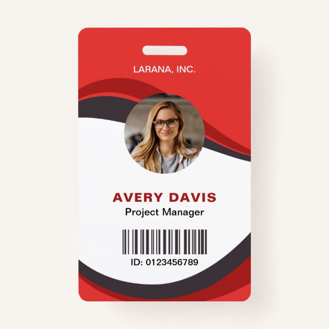 Badge Insigne d'ID d'employé moderne rouge personnalisé (Devant)