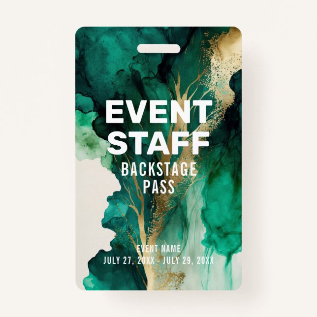 Badge Insigne d'identité Abstrait Green Gold Staff Backs (Devant)