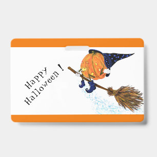 Badge Insigne Halloween Sorcière Citrouille Balai Volant