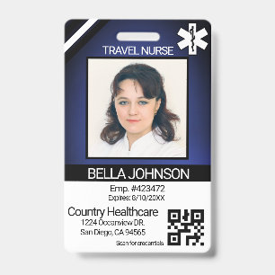 Badge Insigne photo Médicale - Infirmière de voyage - Bl