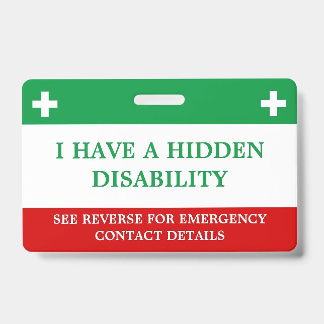 Badge Invalidité cachée Médicale Alert Lanyard ICE ID (Avant)
