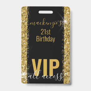 Badge Invitation à la fête VIP d'anniversaire Black Gold