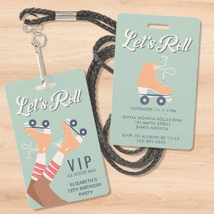 Badge Invitation d'anniversaire de patin à roulettes rét