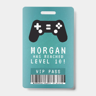 Badge Invitation d'anniversaire Gamer VIP Pass 