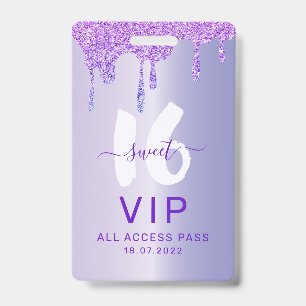 Badge Invitation d'anniversaire Sweet 16 pailletée avec 