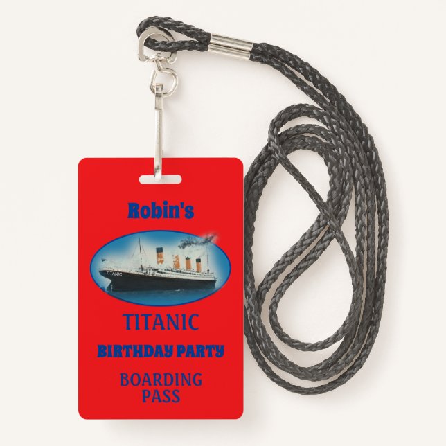 Badge Invitation d'anniversaire Titanic Red White Star S (Devant avec lanière)