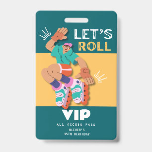 Badge invitation d'anniversaire VIP garçon patin à roule