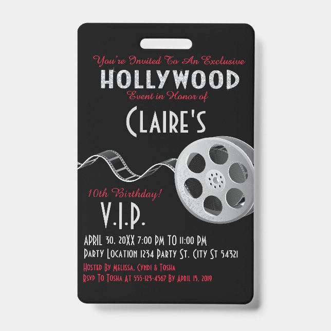 Badge Invitation de Hollywood Party (Avant)