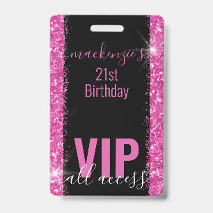 Badge Invitation fête d'anniversaire VIP Black Pink Pail