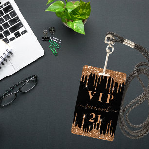 Badge Invitation VIP anniversaire gouttes de noir or pai