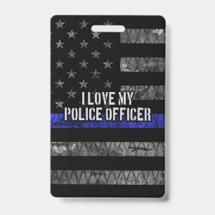 Badge J'aime mon policier ligne bleu clair en détresse