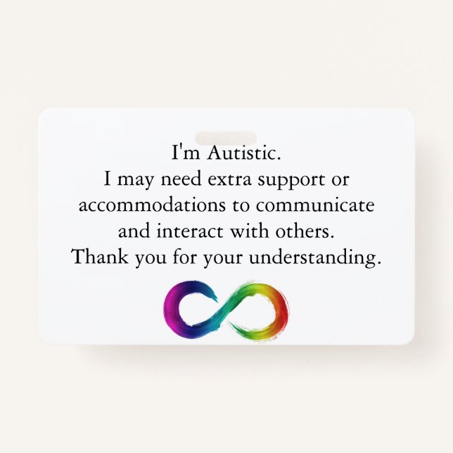 Badge "Je suis autistique" - Carte de communication (Devant)