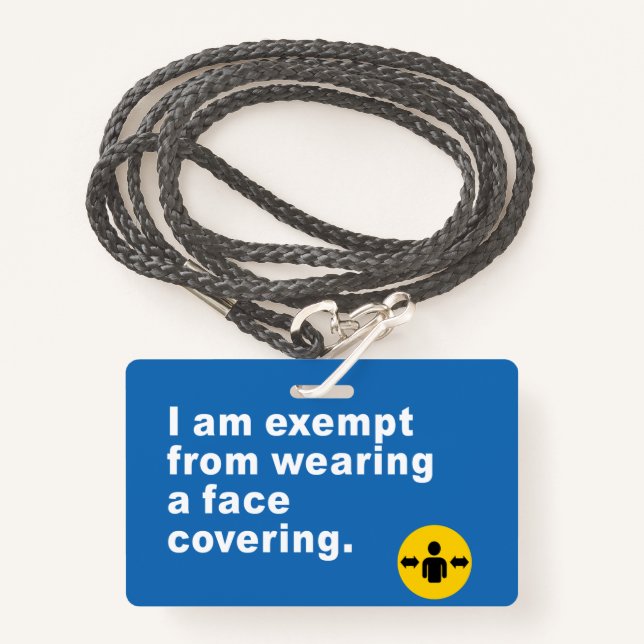 Badge Je suis exempté de porter un couvre-visage (Devant avec lanière)