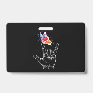 Badge Je t'aime Langue des Signes Papillon Autisme