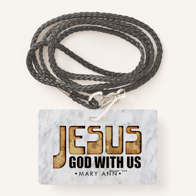 Badge JÉSUS : Dieu avec nous (Devant avec lanière)