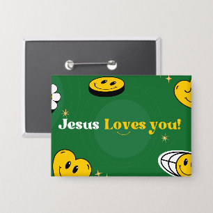 Badge "Jésus t'aime" Smiley Vert Pour Les Jeunes