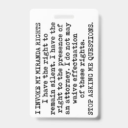 Badge J'invoque mes droits Miranda/Je ne consens pas
