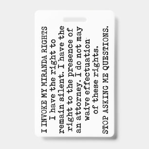Badge J'invoque mes droits Miranda / Je ne consens pas