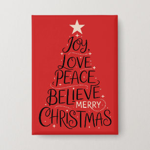 Badge Joie Amour Paix Croire Joyeux Noël Arbre Xmas