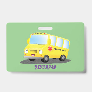 Badge Joli bus scolaire jaune de dessin animé heureux 