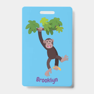 Badge Joli chimpanzé dans la jungle suspendu dessin anim